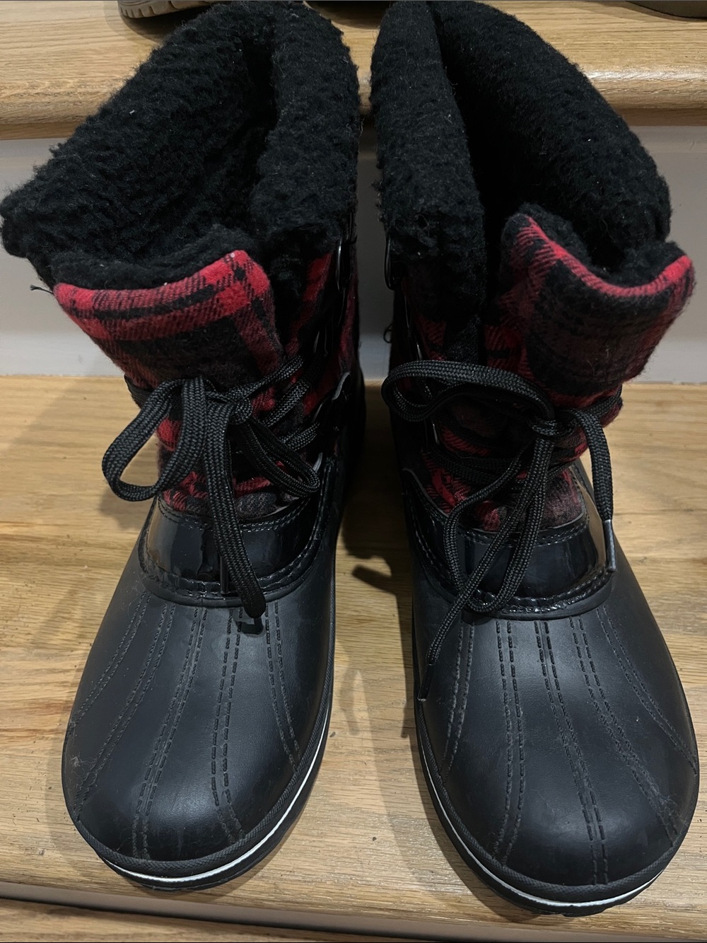 Ozark Trail Black and Red Plaid Insulated Ankle Boots